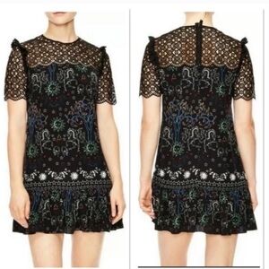 Sandro Black zodiac floral Lace dress size US 4 FR 40